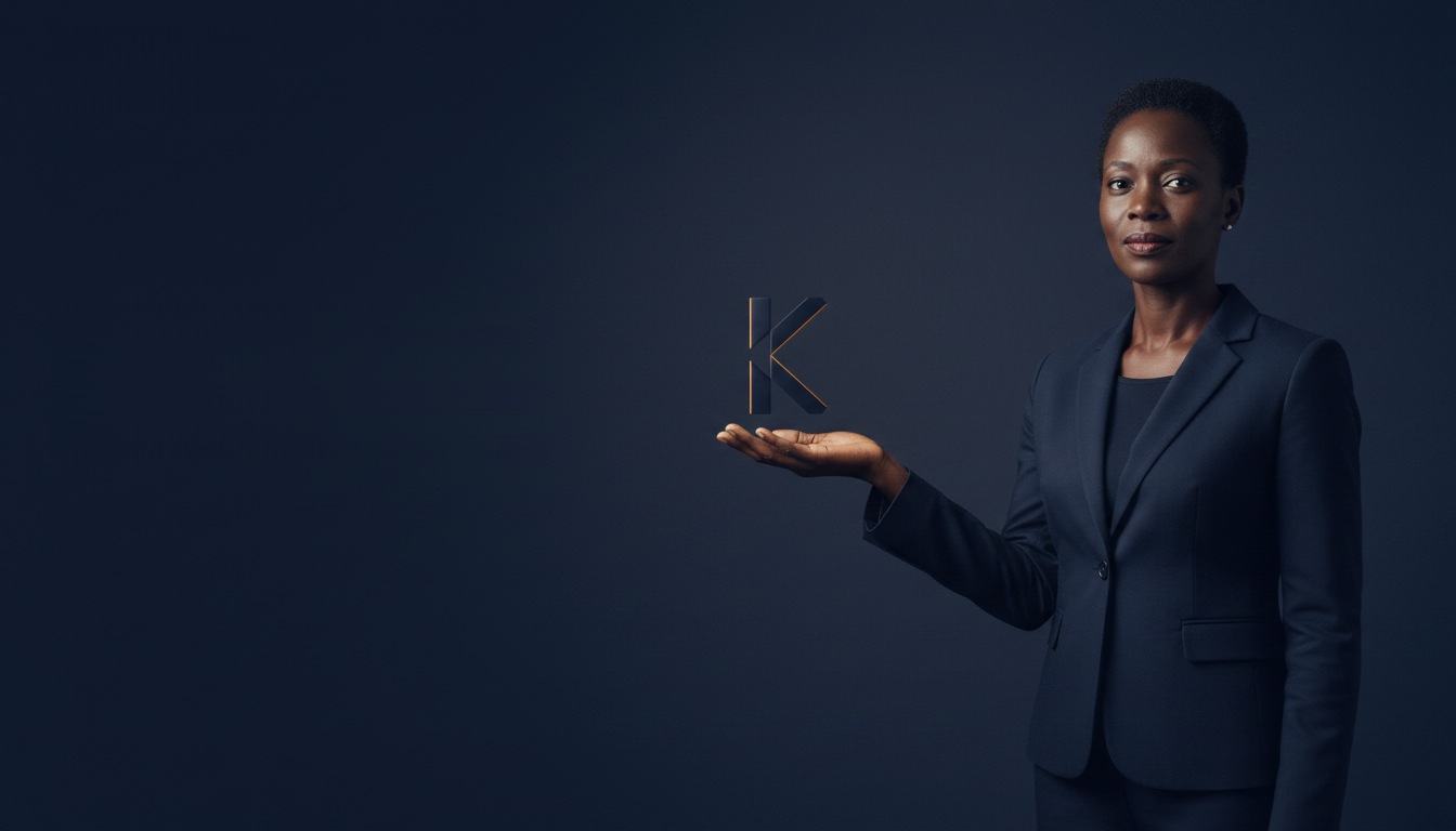 Une consultante de KADO, le symbole de la marque posé en volume au-dessus de sa paume ouverte.